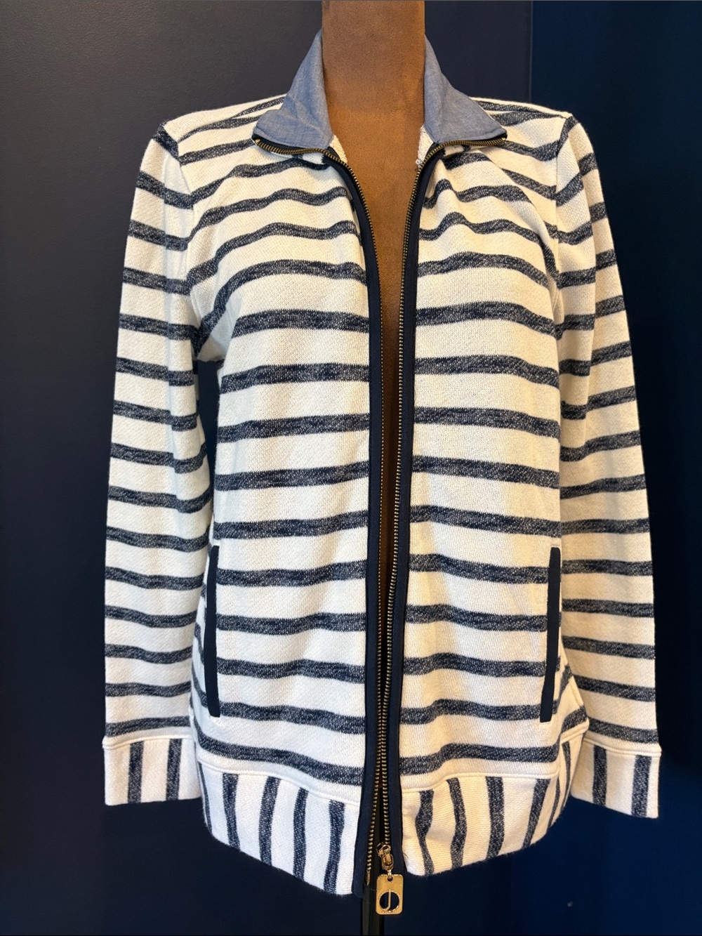 ⚓️ NWT ⚓️ Jones New York - petite Medium full zip coastal nautical cardigan